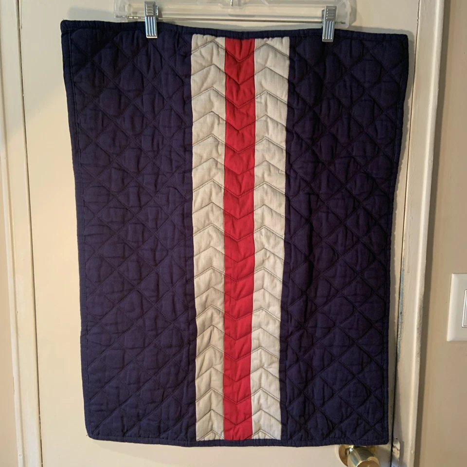 Pottery Barn Teen Quilted Red, Blue & Gray Shevron Striped Standard Sham - Image 2 of 4
