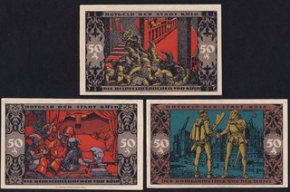 Germany Koeln 1921 Notgeld Lot 3 Emergency Paper Money Banknote Complete Set