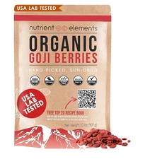 Nutrient Elements Goji Berries 8 oz. Certified USDA Organic, Raw, Sun-Dried