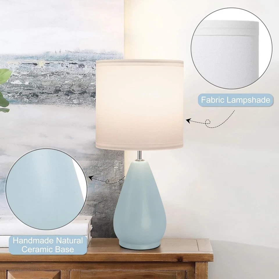 Juego de 2 Lámparas de Mesa de Cerámica, Pequeñas Lámparas de Noche Azul para Dormitorio Noches Modernas Foto 4 de 4