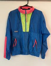 Columbia Women  s Neon Colorblock Windbreaker Blue Pink Green M Full Zip