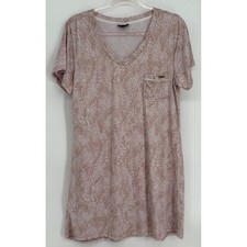 Tahari Womens Dusty Rose Pebble Print V-Neck Sleep Shirt Lounge Dress Sz L