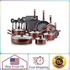 T-fal Easy Care, 20 Piece Non-Stick Pots and Pans Cookware Set, Red