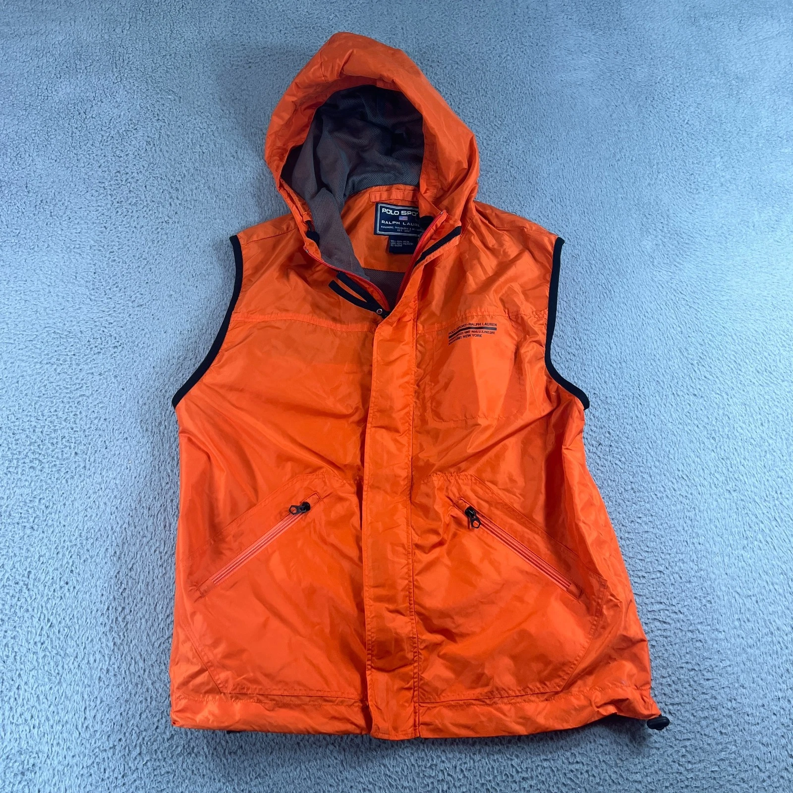 VTG Polo Sport Ralph Lauren Vest Men L Orange Nylon Hooded Rave Preppy Outdoors