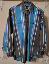 Vtg Wrangler Brushpopper Shirt 16 1/2-34 Stripe Western 90s X-Long Tails Faded