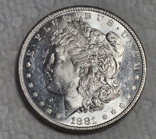 1881 S Morgan Silver Dollar. Estimated Uncirculated Mint State 64 PL. A0443.