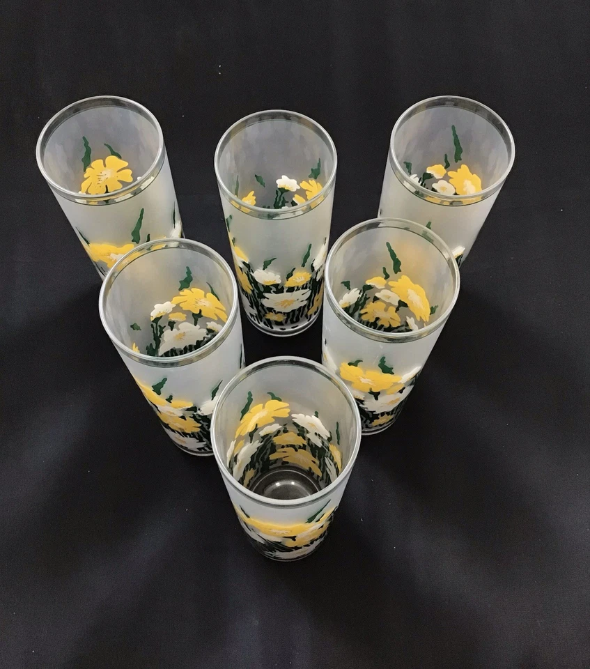 Culver Meadow Yellow White Daffodils Frosted Highball Glasses 7”T Set of 6 - Image 2 of 4