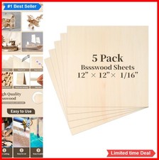 Basswood Plywood Sheets 12x12 Inch 1/16 Thick 5 Pack Unfinished Wood for Laser