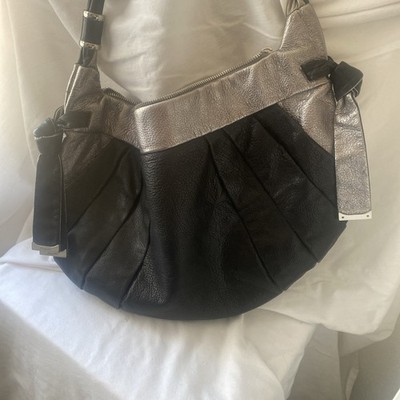 B. Makowsky Black And Silver/Metallic Leather Handbag, Hobo Style Bag