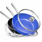 Saute Frying Pan with Lid Non Stick Induction Oven Safe Blue White 28cm