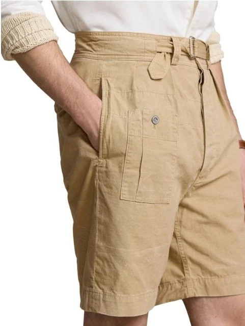 Polo Ralph Lauren 1940s' Ranch Distressed Pleated Belted 8" Relaxed Fit Shorts