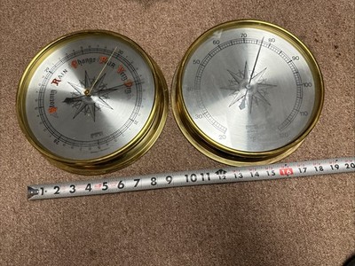 Hoffritz Barometer and Thermometer Wall Set Brass