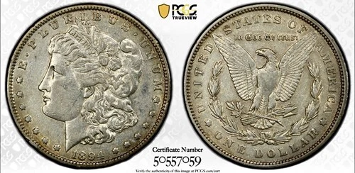 1894 MORGAN SILVER DOLLAR PCGS XF40 GOLD SHEILD LABEL