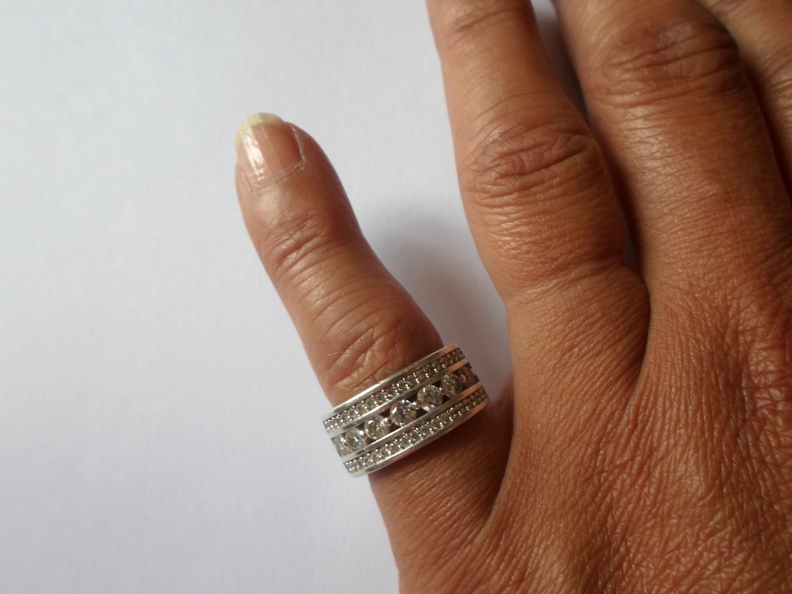 solid silver ring, openwork, zirconium paved, siz… - image 1