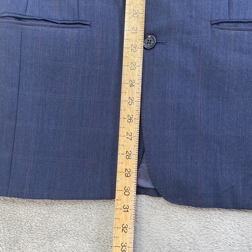 Mens Check Tartan Suit Jacket 34R Super 100s Blue Italian Wool Blazer - Picture 18 of 19