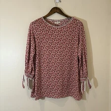 Max Studio Womens Floral Top 1X Red Contrast Trim Relaxed Fit Comfort Stretch