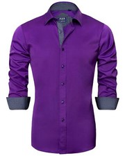 Men's Casual Long Sleeve Stretch Dress Shirt Wrinkle-Free Regular Fit Button ...