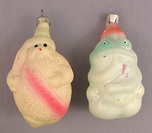 Christmas Tree Decoration Set 2 Lemon Frog Russian Soviet Glass Vintage Ornament - Picture 1 of 3