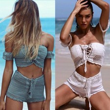 Handmade Womens Swimwear Crochet Bikini Set Push-up Padded Bra Swimwear 11 Color