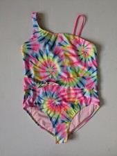 Girl's Wonder Nation Pink Blue Green Tie Dye One-Piece Swimsuit Size L 10-12