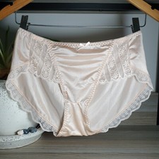 VTG Slippery Panty Beige Pink Nylon Spandex Sissy Lace Brief Size 8-9 Hip 42-46"