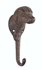 Dog Head Wall Hook Cast Iron Key Towel Coat Leash Hanger Antique Rustic Brown