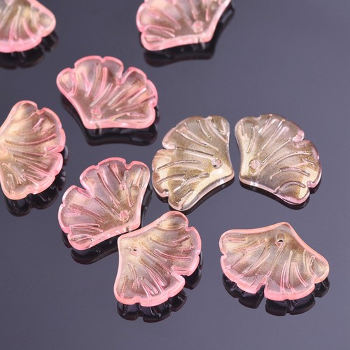 10pcs 20x15mm Ginkgo Leaf Petal Foil Lampwork Glass Loose Pendants Beads Lot - Picture 21 of 23