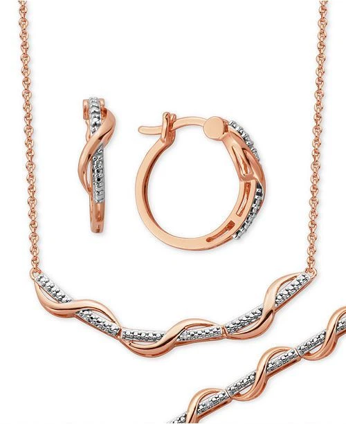 Juego de aretes de cadena de oro rosa de 18k con detalles de diamantes y chapados en plata Foto 3 de 4