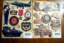 Scrapbooking MILITARY THEMED CRAFT APPLIQUES, Adhesive-Backed CUTOUTS NM Lot