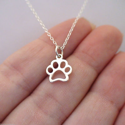 Pfotenabdruck Charm Halskette - 925 Sterling Silber Tier Haustier Liebe Hund Katze Geschenk 