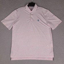 RLX Ralph Lauren Polo Shirt Mens Large Pink White Striped Golf Moisture Wicking