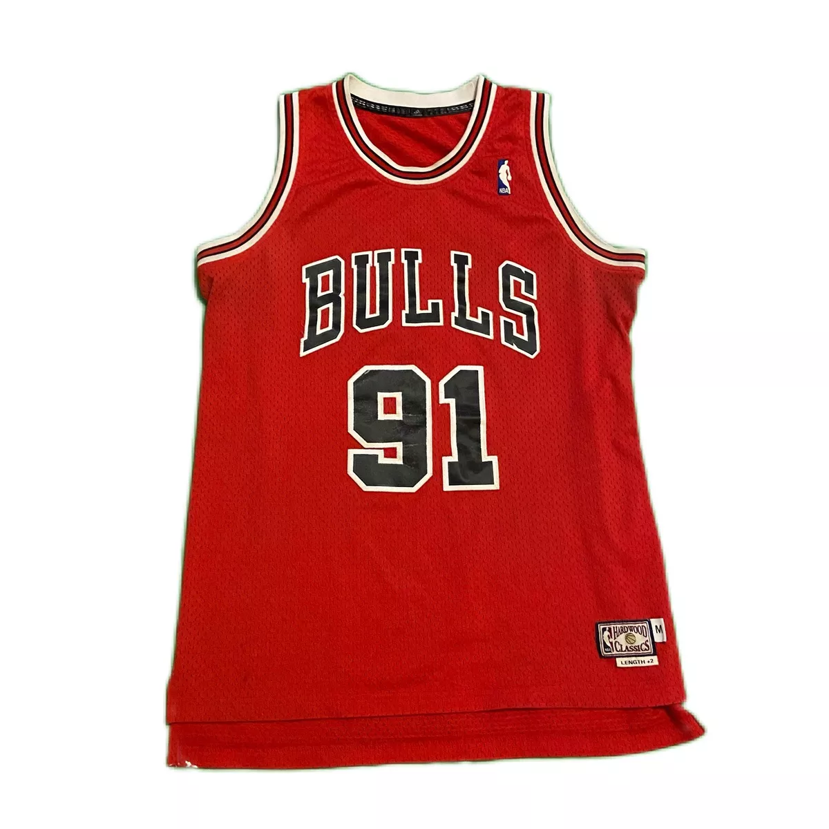 CHICAGO BULLS #91 RODMAN JERSEY SHIRT ADIDAS HARDWOOD CLASSICS LENGTH +2  MEN'S S