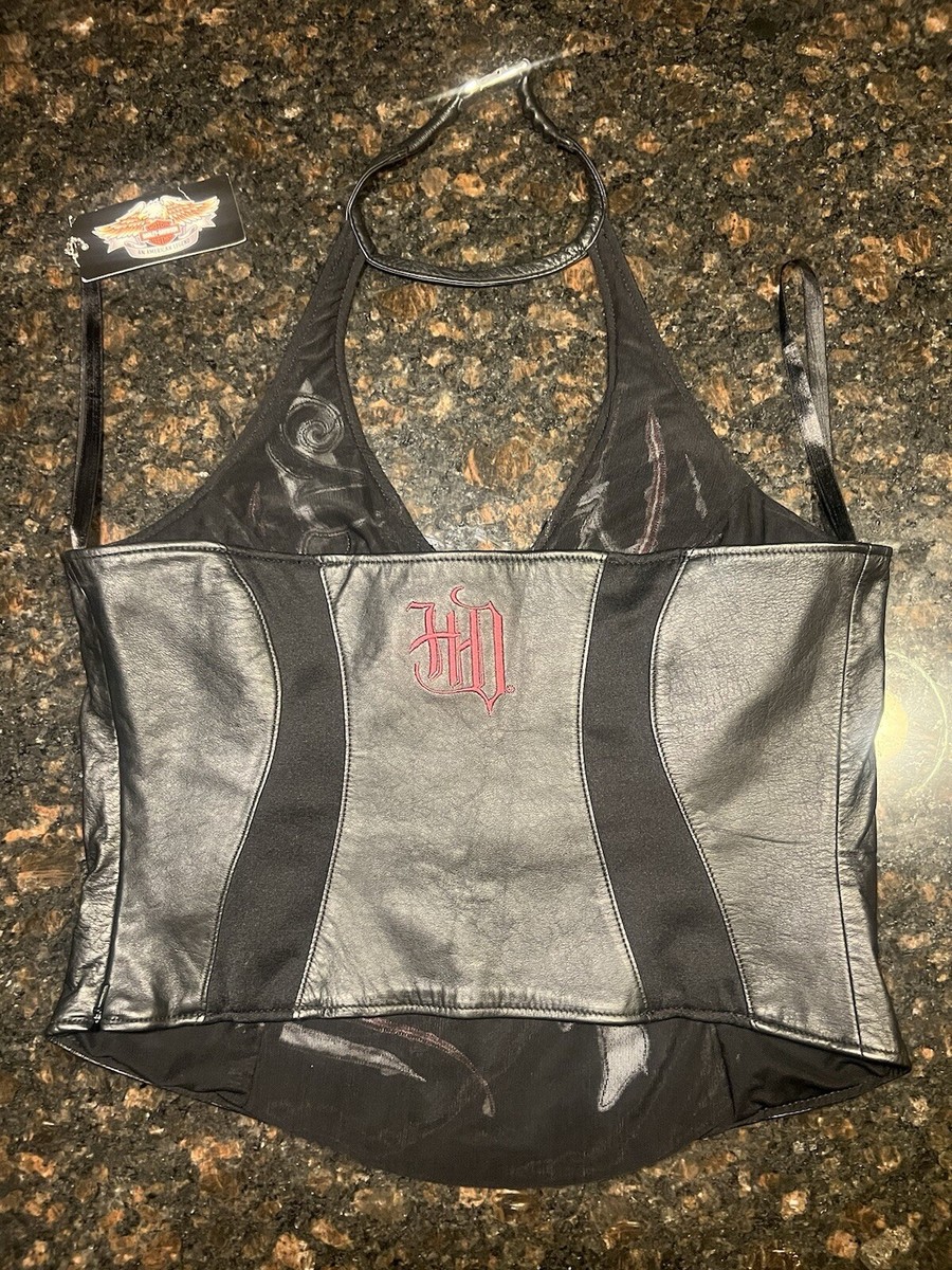 NWT Vintage Harley Davidson Y2K Women's Leather Rose Halter/Vest