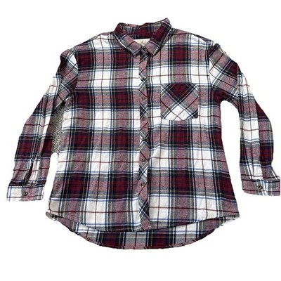 Thread Supply Flannel Shirt Women's Medium Plaid Red White Black Blue