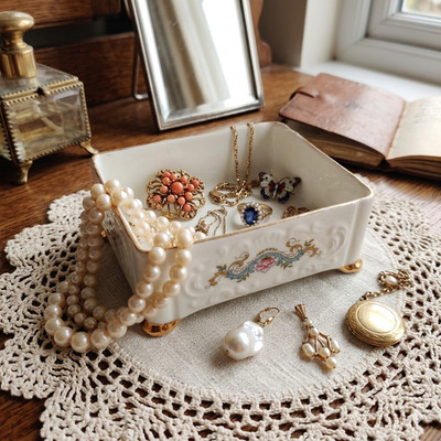 Vintage Paragon Fine Bone China rechteckige Schmuckschatulle Blumenmuster Goldrand