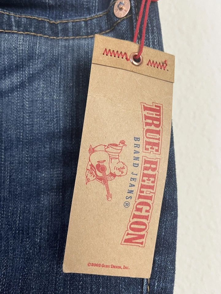 New Women's True Religion 32 Slim Straight Designer Dark Wash Jeans Flap Pockets - Image 3 of 4