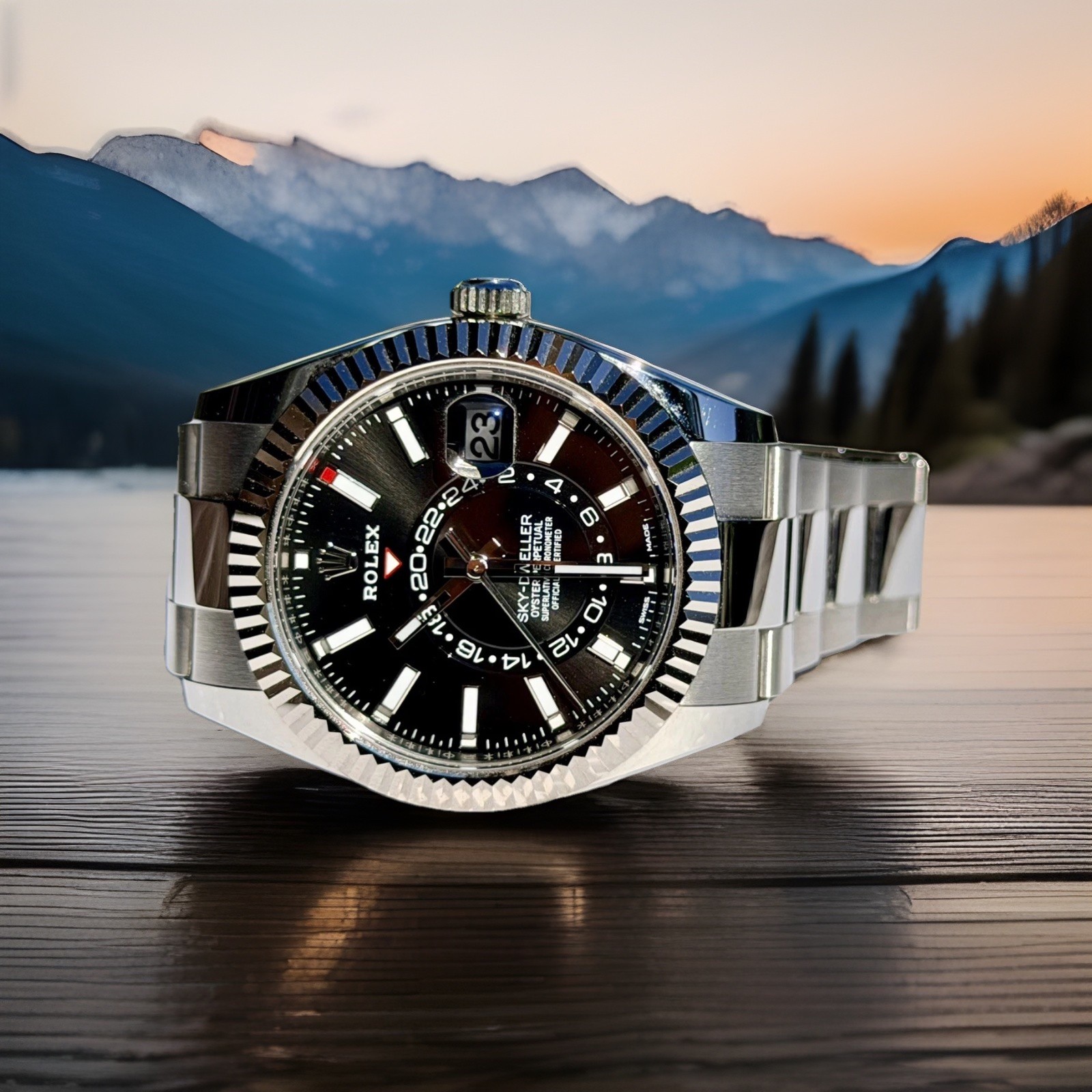 *ROLEX Sky-Dweller Oyster SS/White Gold*(326934-0005;18kWhite Gold Bezel B&P) 