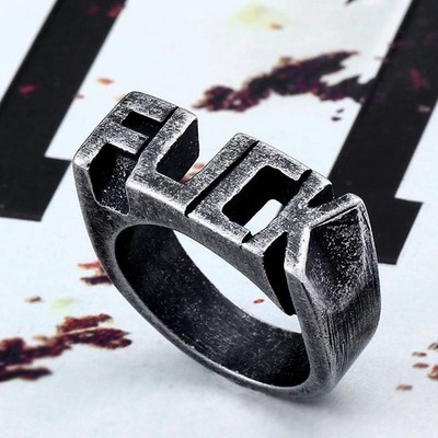 Retro Gray Individual Letters F C K Ring Stainless Steel Men Biker Jewelry Ring