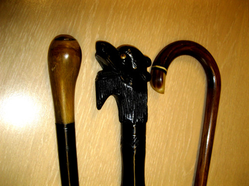 Three Antique Child's Walking Canes (Guardian Lion, Crook, Knob Handles) Unusual