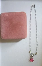 The Golden Basket velvet box antique baby child girl necklace pendant pink stone