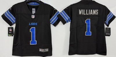 Tariffs  Free,YOUTH'S Jameson Williams #1 Lions Vapor Black Sewn Stitched Jersey