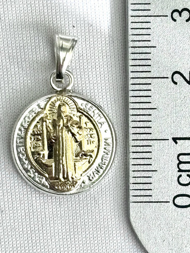 Heiliger Benedikt Medaille Anhänger Silber 925 und Gold 10k - 17 mm Durchmesser - Bild 6 von 6
