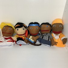 Lot of 5 Happy Kids Plush Multicultural Dolls Hand Puppets Pretend Play Toys