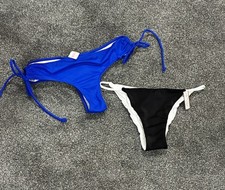 Victorias Secret Pink Bikini Bottoms 2 Pair Size Small String Cheeky Blue White