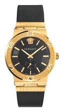 Versace Watch Greca Logo VEVI00220 Quartz Gold Steel 41mm Black Dial Leather WR