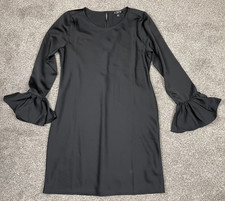 J Crew Dress Womens 6 Black Winter Garden Satin Ruffle Preppy Fairy Goth Whimsy