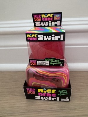 NeeDoh Nice Berg Swirl XL Cube Orange Pink Yellow And Nice Cube Swirl Lot Of 2