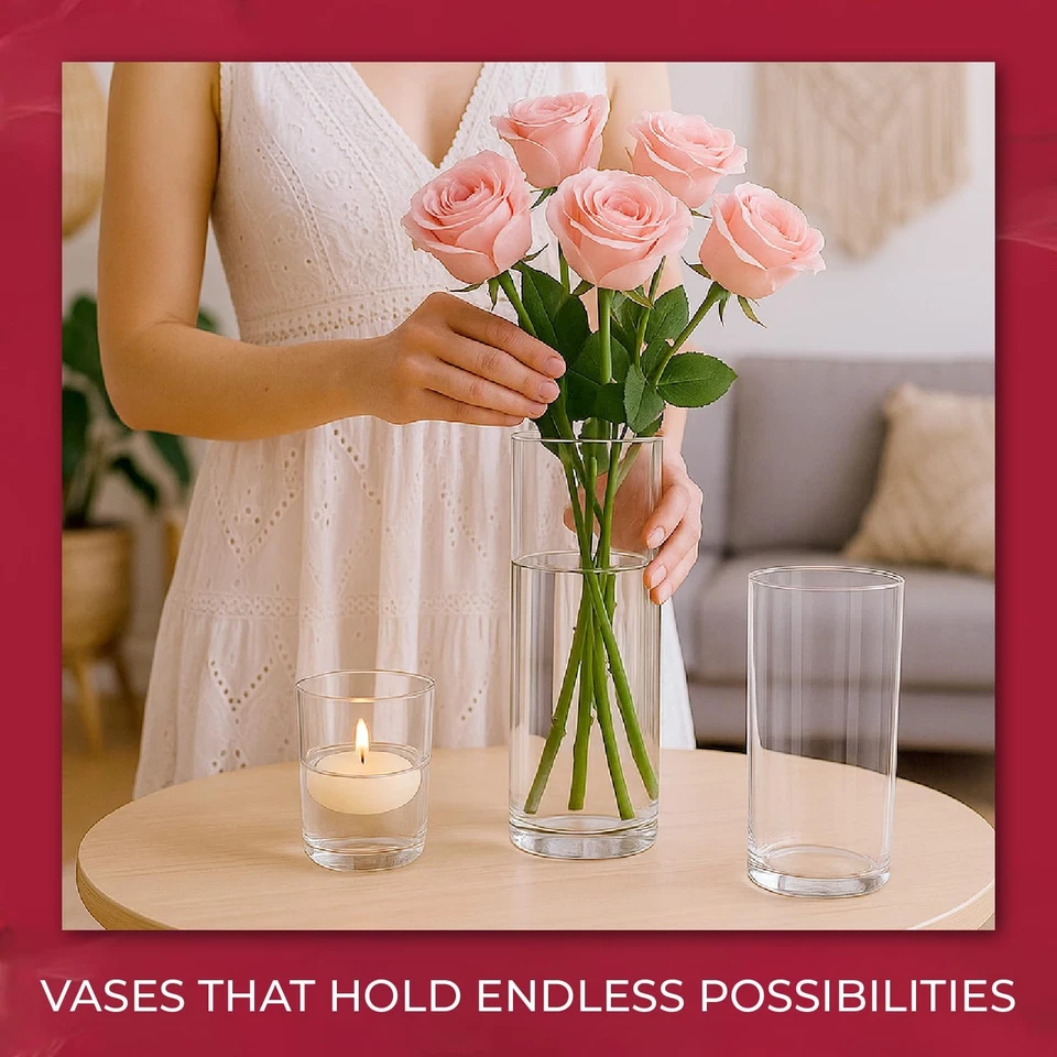 Candelabro de vidrio cilíndrico Tealight y jarrón multiusos, transparente, 4 x 9 Inc... Foto 2 de 4