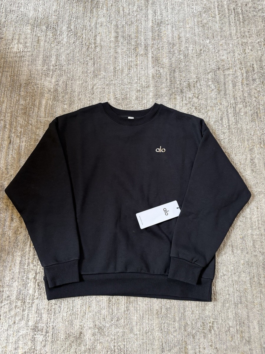 alo Black Crew Neck Pullover Sweatshirt Women Logo Accent Long