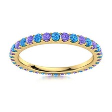 Full Eternity Round Tanzanite  Swiss Blue Topaz 925 Silver Gold Plated Ring